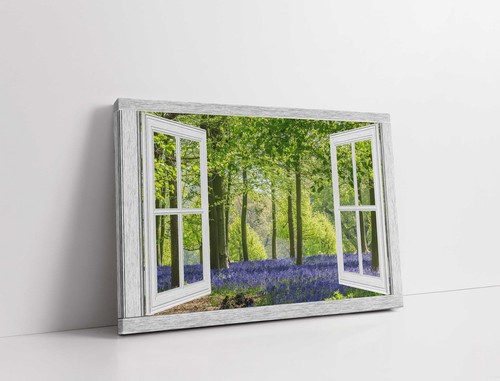 Window frame bluebell forest